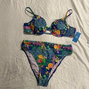 Colorful CupShe Floral Bikini Set NWT